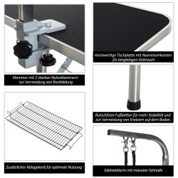 Koiran trimmauspöytä, taitettava koiran trimmauspöytä galgen-telineellä, 90 x 60 x 75 cm, musta