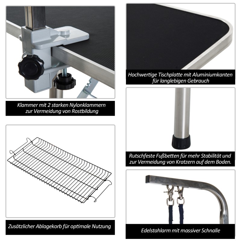 Koiran trimmauspöytä, taitettava koiran trimmauspöytä galgen-telineellä, 90 x 60 x 75 cm, musta