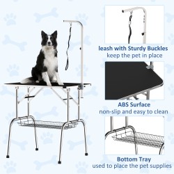 Koiran trimmauspöytä, taitettava koiran trimmauspöytä galgen-telineellä, 90 x 60 x 75 cm, musta