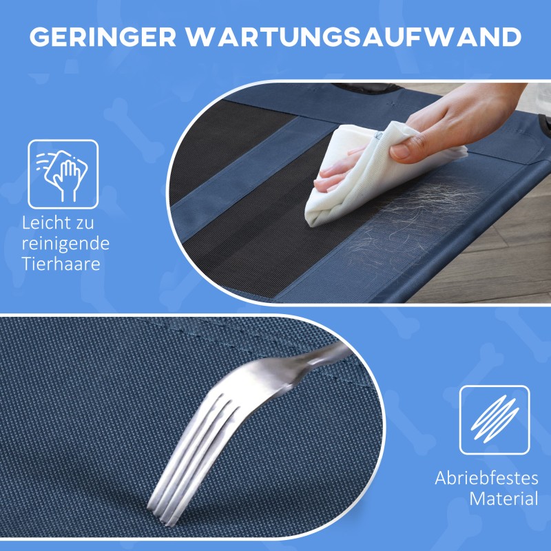 Korotettu ulkoilmakoiransänky, metallirunko, kokoontaitettava, 122 x 92 x 23 cm, tummansininen/musta