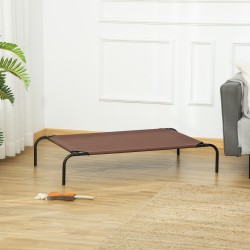 Koiran ulkosänky / koiranleposänky metallirungolla 110 x 68 x 20 cm, 2 päällistä harmaa ja ruskea