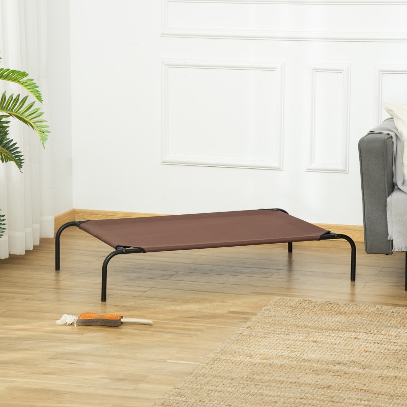 Koiran ulkosänky / koiranleposänky metallirungolla 110 x 68 x 20 cm, 2 päällistä harmaa ja ruskea