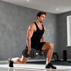 Säädettävä käsipainosetti 40 kg, 2 metallitankoa ja 12 lattiaa säästävää levypainoa, musta