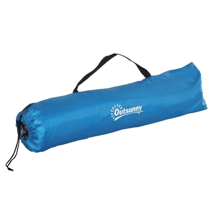 Pop up -rantateltta kahdelle, lasikuiturunko, hiekkataskut ja verkkoikkunat, sininen-harmaa