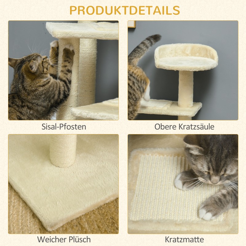 Kissan raapimispuu ja kiipeilypuu 100 cm, sisalpylväät, useita tasoja, beige