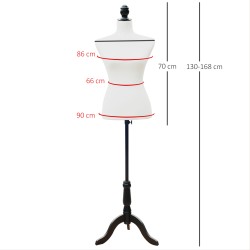 Naisten säädettävä vaatetorso kolmijalkaisella jalustalla, vaahtomuovi, valkoinen