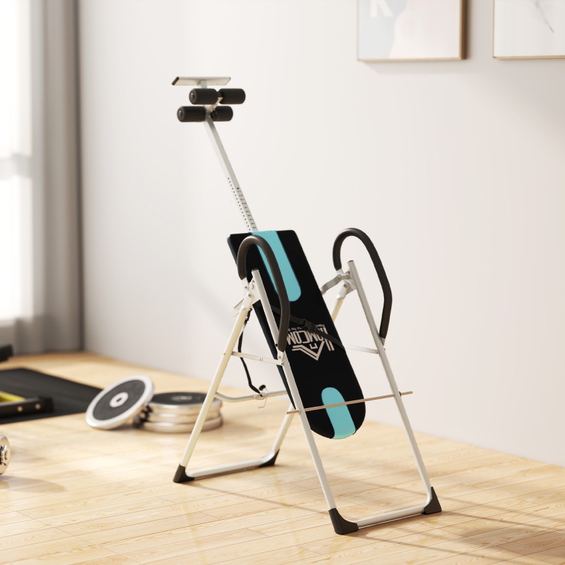 Selkävenytyslaite taittuva teräsrunko enint. 136 kg hopea/musta/sininen