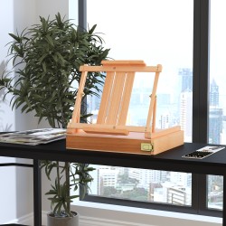 Pöytämallinen maalausteline piirtämiseen, säädettävä kulma, pyökkipuuta, taittuva salkkumalli, luonnonvärinen