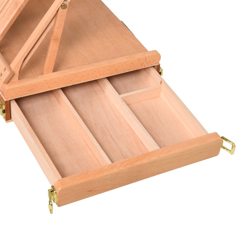 Pöytämallinen maalausteline piirtämiseen, säädettävä kulma, pyökkipuuta, taittuva salkkumalli, luonnonvärinen