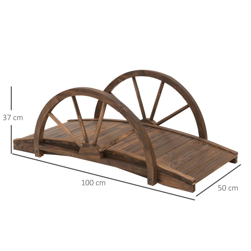 Puutarhasilta tannenpuu 100 x 50 x 37 cm, kaareva puusilta lampiin, kantavuus 150 kg, hiiltynyt sävy