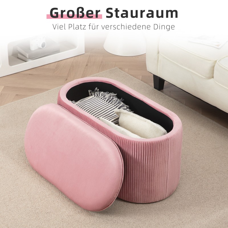 Säilytysrahi samettipintainen istuinpenkki 81x40x41 cm vaaleanpunainen retrodesign