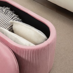 Säilytysrahi samettipintainen istuinpenkki 81x40x41 cm vaaleanpunainen retrodesign