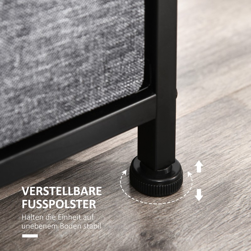 Lipasto 8 kangaslaatikolla, metallirunko, kaatumissuoja, 100 x 30 x 78,5 cm, musta/harmaa