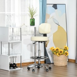 Baarituoli pyörillä ja selkänojalla, korkeussäädettävä keinonahka, beige 56 x 57 x 104–127 cm