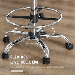 Baarituoli pyörillä ja selkänojalla, korkeussäädettävä keinonahka, beige 56 x 57 x 104–127 cm