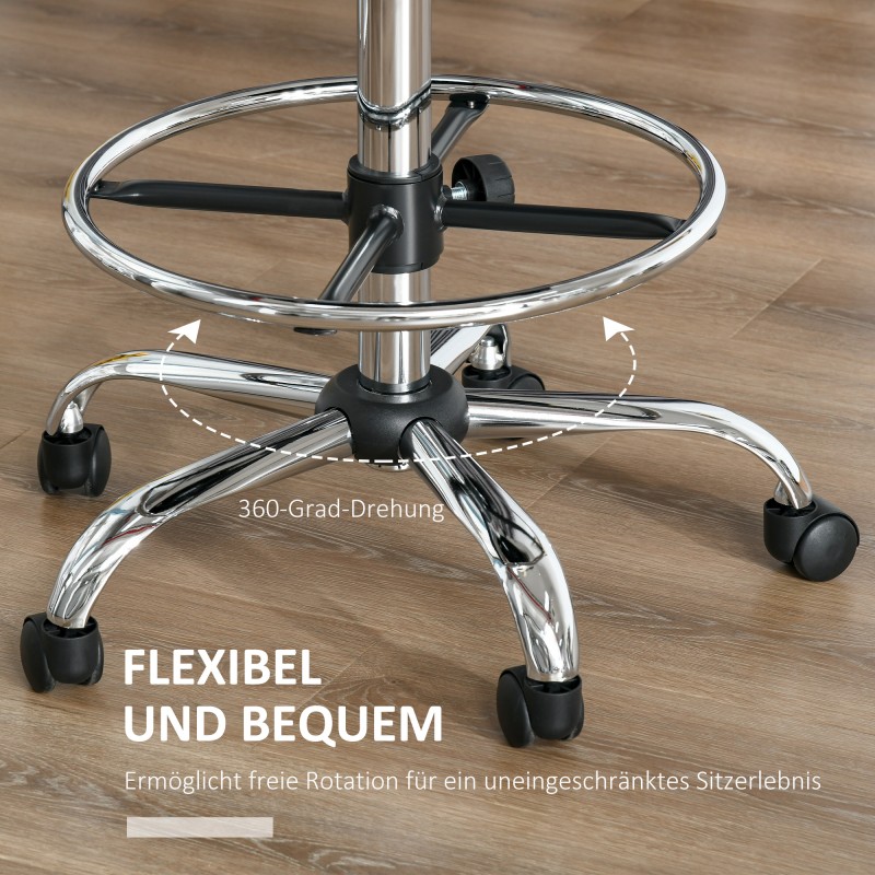 Baarituoli pyörillä ja selkänojalla, korkeussäädettävä keinonahka, beige 56 x 57 x 104–127 cm