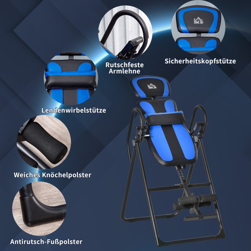 Inversiopenkki taittuva selkänojalla metalli/ABS 132 x 71 x 145 cm musta–sininen