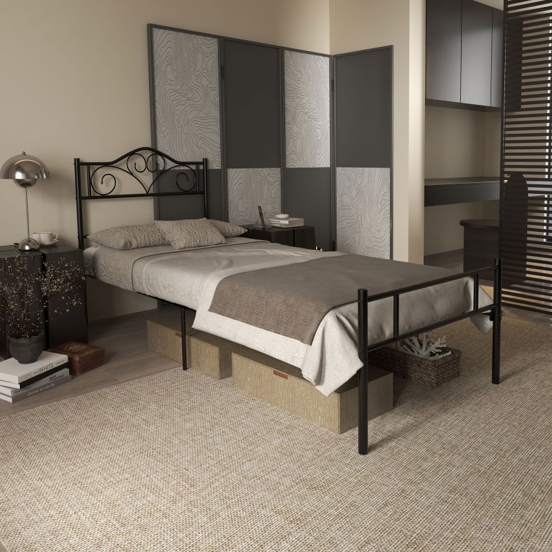 Metallisänky sälepohjalla 90 x 200 cm, teräs, 31 cm säilytystila, musta