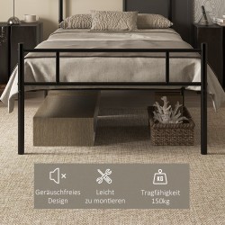 Metallisänky sälepohjalla 90 x 200 cm, teräs, 31 cm säilytystila, musta