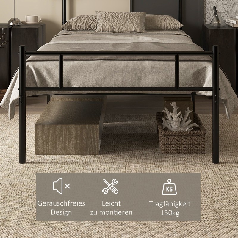 Metallisänky sälepohjalla 90 x 200 cm, teräs, 31 cm säilytystila, musta