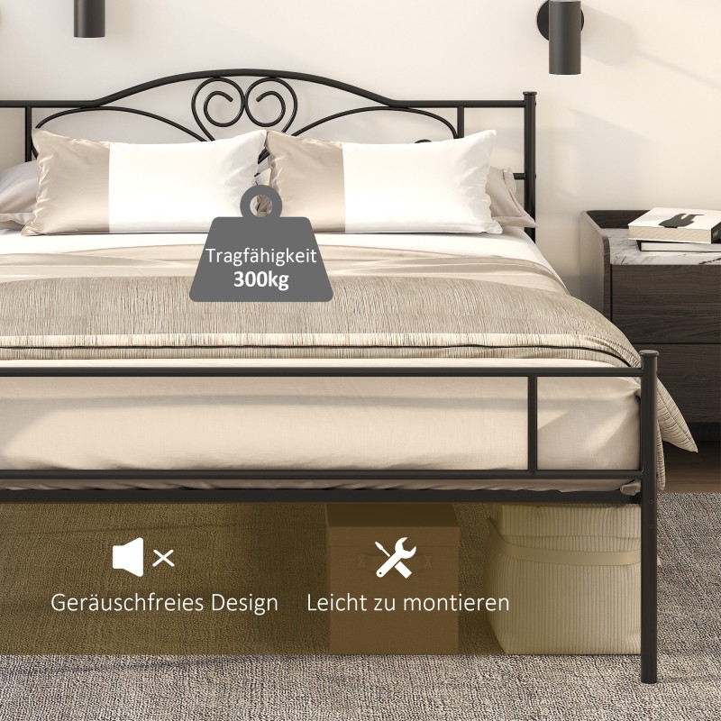 Metallinen sänkyrunko päädyllä 140x200 cm 300 kg musta