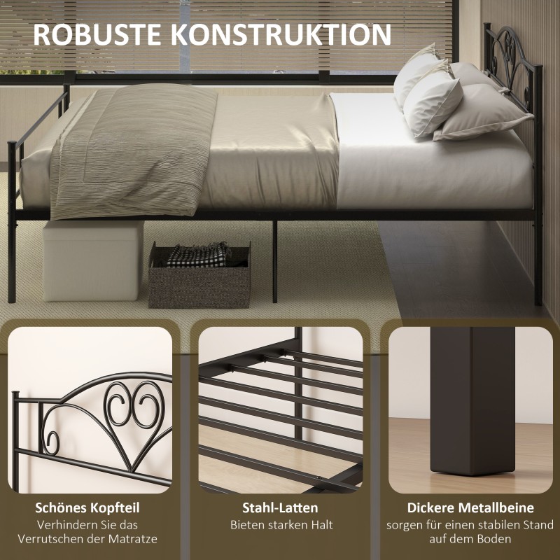 Metallinen sänkyrunko päädyllä 140x200 cm 300 kg musta