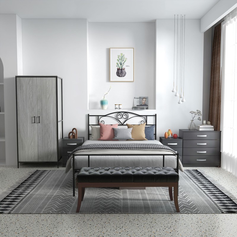 Metallinen sänkyrunko päädyllä 140x200 cm 300 kg musta