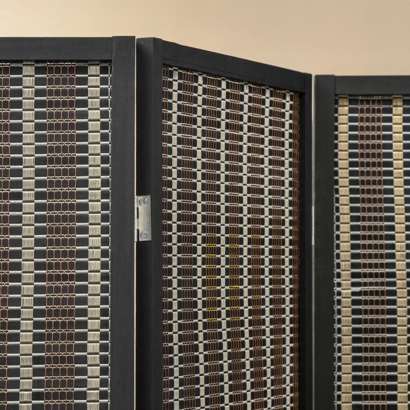 Tilanjakaja 4-paneelinen taitettava mäntypuu ja bambu 180 x 180 cm ruskea/musta