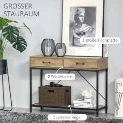 Konsolipöytä eteiseen lastulevyä ja metallia 100 x 35 x 76,5 cm ruskea/musta 2 laatikkoa