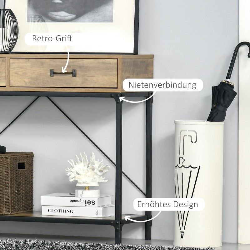 Konsolipöytä eteiseen lastulevyä ja metallia 100 x 35 x 76,5 cm ruskea/musta 2 laatikkoa