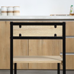 Ruokailuryhmä 2 hengelle, pöytä ja 2 tuolia, metalli ja tammi, pieniinkin tiloihin