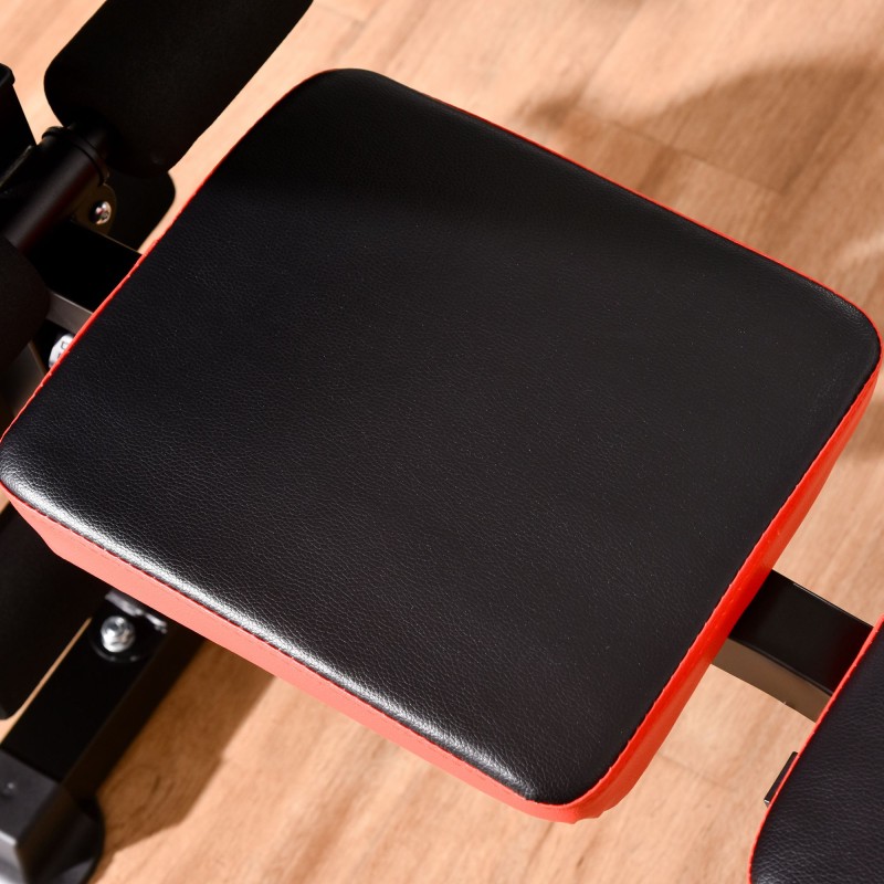 Säädettävä monitoimi treenipenkki kotikuntosalille, teräs, ilman painoja, musta/punainen