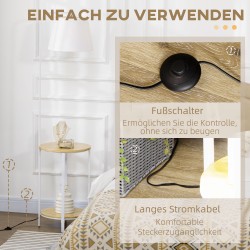 Jalkalamppu kahdella hyllytasolla, bambu ja metalli, E27‑kanta 40 W, luonnonvärinen ja valkoinen