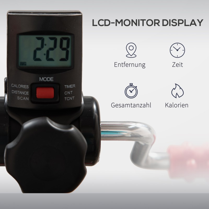 Säädettävä polkulaite senioreille kotiin, terästä, LCD-näyttö, musta-punainen