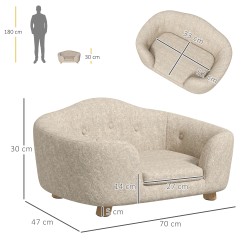 Lemmikkisohva pienelle koiralle tai kissalle, mäntyrunko ja plüssipäällinen, 70 x 47 x 30 cm, cremevalkoinen