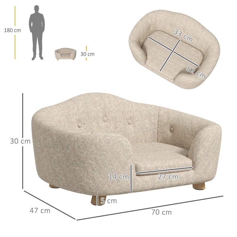 Lemmikkisohva pienelle koiralle tai kissalle, mäntyrunko ja plüssipäällinen, 70 x 47 x 30 cm, cremevalkoinen