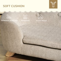 Lemmikkisohva pienelle koiralle tai kissalle, mäntyrunko ja plüssipäällinen, 70 x 47 x 30 cm, cremevalkoinen