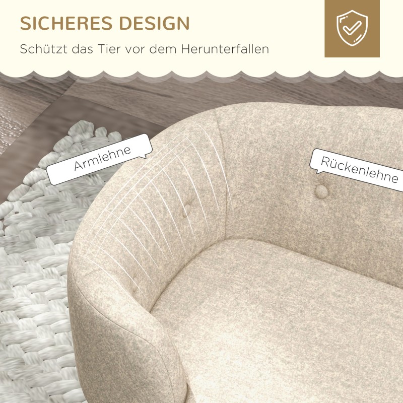 Lemmikkisohva pienelle koiralle tai kissalle, mäntyrunko ja plüssipäällinen, 70 x 47 x 30 cm, cremevalkoinen