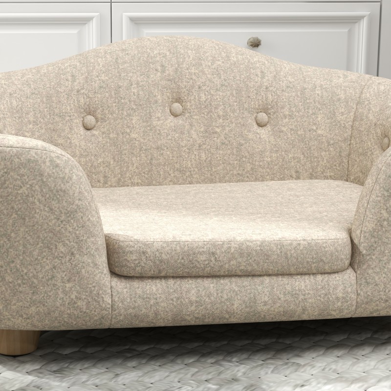 Lemmikkisohva pienelle koiralle tai kissalle, mäntyrunko ja plüssipäällinen, 70 x 47 x 30 cm, cremevalkoinen