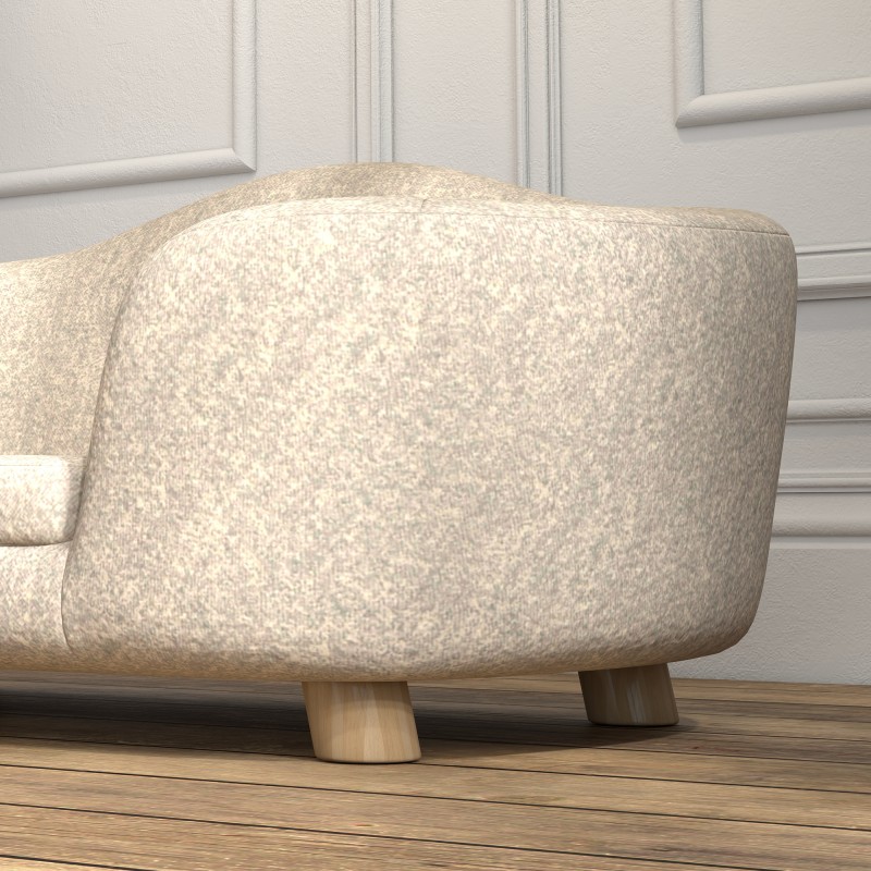 Lemmikkisohva pienelle koiralle tai kissalle, mäntyrunko ja plüssipäällinen, 70 x 47 x 30 cm, cremevalkoinen