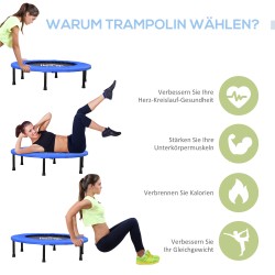 Kuntotrampoliini 91 cm, teräsrunko, liukumattomat jalat, 100 kg, musta/sininen