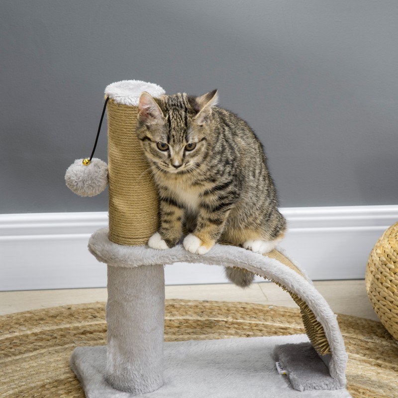 Kissan raapimislelu juuttitolpalla ja raapimalevyllä 34 x 24 x 43 cm harmaa