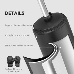 Seisova nyrkkeilysäkki aikuisille nopeuspallolla ja 360° refleksivarrella 155–205 cm, musta