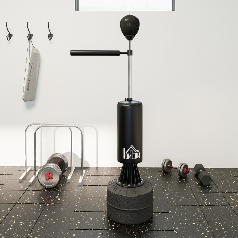 Seisova nyrkkeilysäkki aikuisille nopeuspallolla ja 360° refleksivarrella 155–205 cm, musta