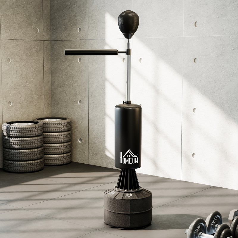 Seisova nyrkkeilysäkki aikuisille nopeuspallolla ja 360° refleksivarrella 155–205 cm, musta