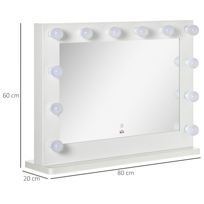 Valaistu Hollywood-peili LED-valoilla, kosketusohjaus ja muistitoiminto, 80 x 60 cm, valkoinen
