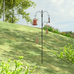 Lintujen ruokintateline ulkokäyttöön, 4 koukkua, teräs, 208 cm, musta