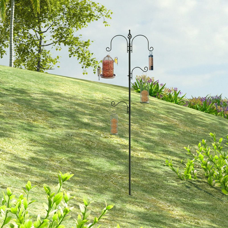Lintujen ruokintateline ulkokäyttöön, 4 koukkua, teräs, 208 cm, musta