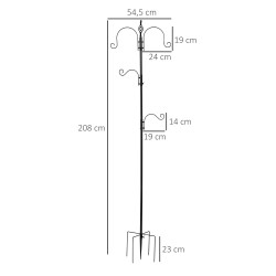 Lintujen ruokintateline ulkokäyttöön, 4 koukkua, teräs, 208 cm, musta