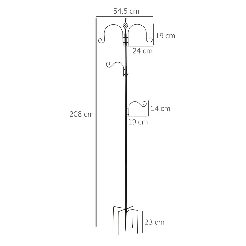 Lintujen ruokintateline ulkokäyttöön, 4 koukkua, teräs, 208 cm, musta